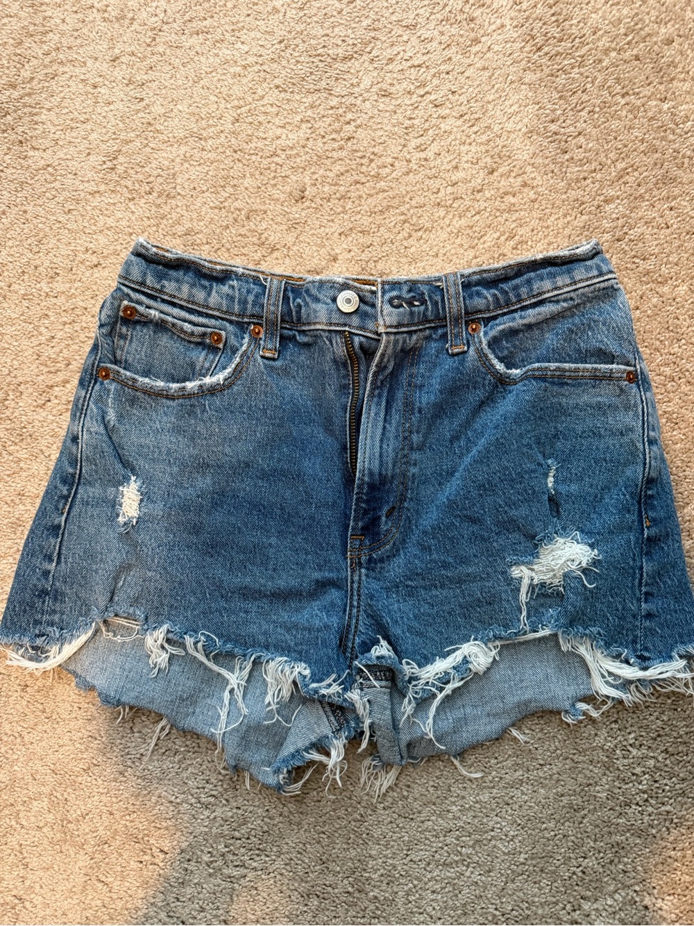 Abercrombie & Fitch Distressed Medium Blue Denim Cutoff Shorts